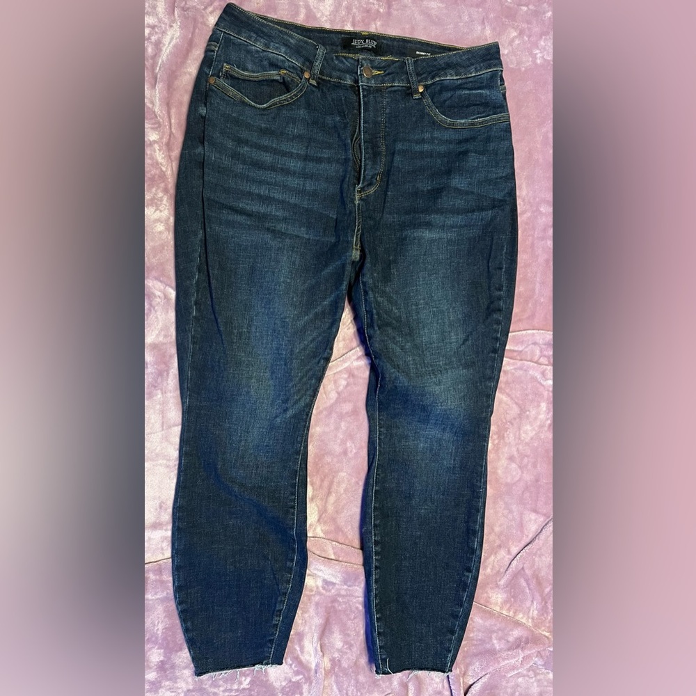 JUDY BLUE DARK WASH HIGH-RISE TUMMY CONTROL SKINNY JEANS  SIZE 16 W